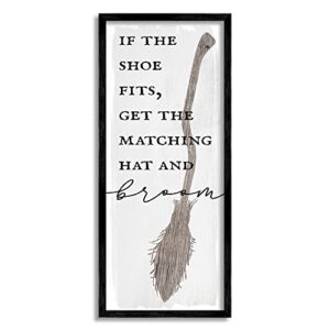 stupell industries if shoe fits get matching broom halloween phrase black framed wall art, 13 x 30, white