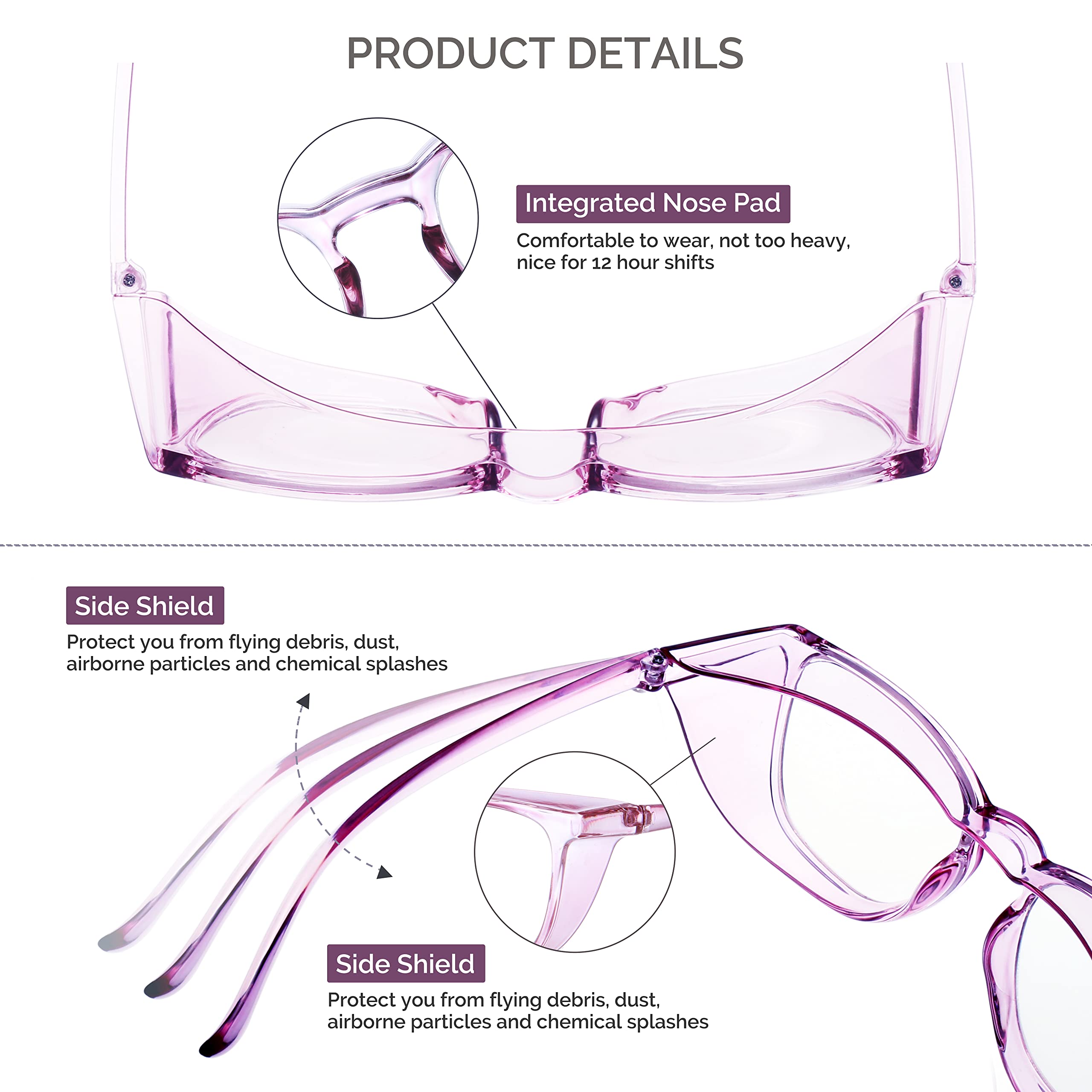 joohoo Anti Fog Safety Glasses for Women, PPE Nursing Goggles Eye Protection for Nurses,Medical Protective Eyewear Lab Glasses, Surgical Goggles Glasses Blue light Filter, Color: Purple