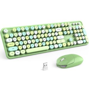 mofii wireless keyboard and mouse combo, 2.4ghz retro full size typewriter keyboard with number pad & wireless mouse for laptop, pc, desktop, mac, windows - green colorful