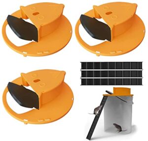 zgangz 3packs mouse trap bucket lid mouse traps for house indoor rat trap rat traps flip and slide bucket mouse trap outdoor humane mouse trap updated version auto reset pest control traps, yellow