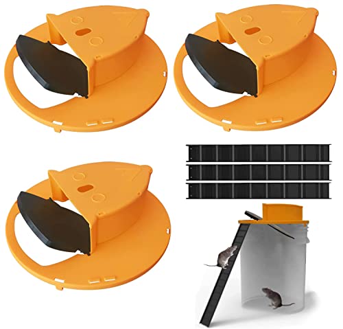 ZGANGZ 3Packs Mouse Trap Bucket Lid Mouse Traps for House Indoor Rat Trap Rat Traps Flip and Slide Bucket Mouse Trap Outdoor Humane Mouse Trap Updated Version Auto Reset Pest Control Traps, Yellow