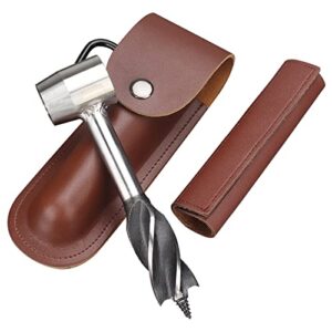 biyiee survival settlers tool, scotch eye wood auger drill bit stainless steel bushcraft hand auger wrench for camping, manual auger outdoor survival tools, survival gear and equipment, brown