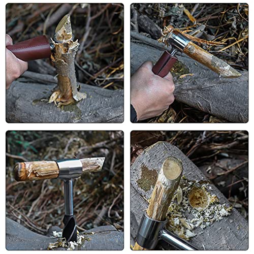 BIYIEE Survival Settlers Tool, Scotch Eye Wood Auger Drill Bit Stainless Steel Bushcraft Hand Auger Wrench for Camping, Manual Auger Outdoor Survival Tools, Survival Gear and Equipment, Brown