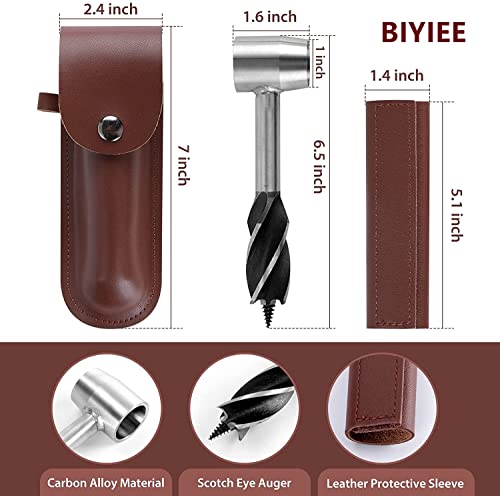 BIYIEE Survival Settlers Tool, Scotch Eye Wood Auger Drill Bit Stainless Steel Bushcraft Hand Auger Wrench for Camping, Manual Auger Outdoor Survival Tools, Survival Gear and Equipment, Brown