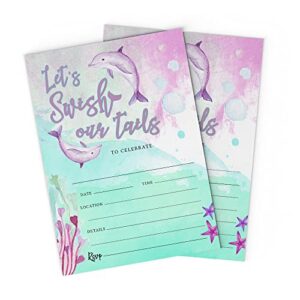 expressionz cafe dolphin aquatic ocean pool party 5x7 invitations with envelopes, fill out cards for bridal and baby shower, birthday party, housewarming celebration (pack of 25)