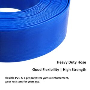 2" x 100' Blue PVC Backwash Hose for Swimming Pools, Heavy Duty Discharge Hose Reinforced Pool Drain Hose, with 2 inch Type A Cam and Groove Hose Fitting