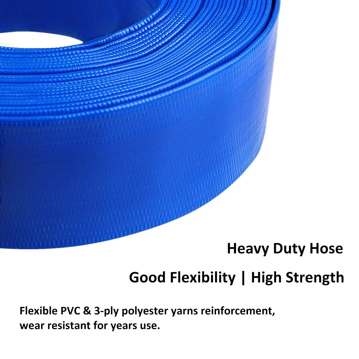 2" x 100' Blue PVC Backwash Hose for Swimming Pools, Heavy Duty Discharge Hose Reinforced Pool Drain Hose, with 2 inch Type A Cam and Groove Hose Fitting