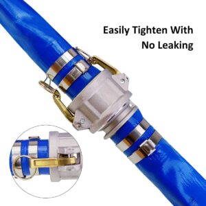 2" x 100' Blue PVC Backwash Hose for Swimming Pools, Heavy Duty Discharge Hose Reinforced Pool Drain Hose, with 2 inch Type A Cam and Groove Hose Fitting