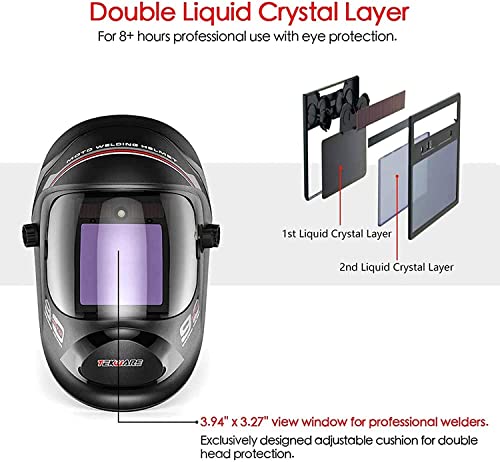 Tekware Auto Darkening Welding Helmet, Ultra Large Viewing Screen True Color Welder helmet, 4 Arc Sensor Welding Hood, Lightweight Hemispherical 4C Lens Welding Mask, Variable Shade 4~5/9-9/13