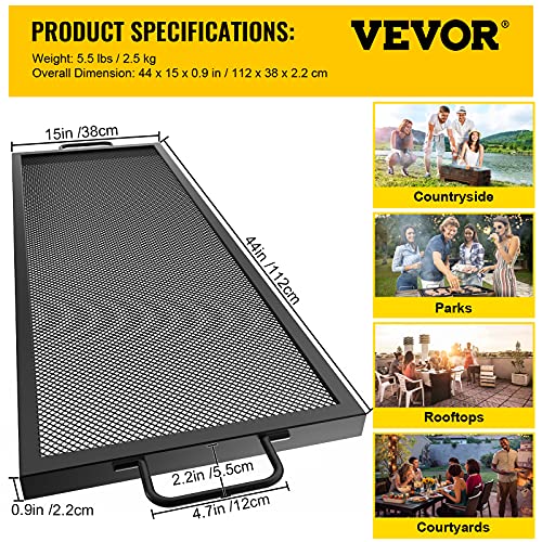 VEVOR Rectangle Fire Pit Grate, X-Marks Rectangle Grill Grate, Black Steel Fire Grate, Fire Pit Cooking Grate with Handles, Fire Grill Grate for Fire Pit, (44 x 15-inch)