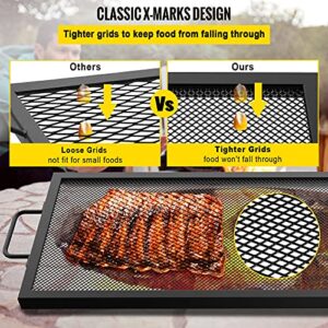 VEVOR Rectangle Fire Pit Grate, X-Marks Rectangle Grill Grate, Black Steel Fire Grate, Fire Pit Cooking Grate with Handles, Fire Grill Grate for Fire Pit, (44 x 15-inch)