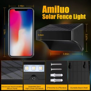 Amiluo Solar Fence Lights 4 Pack Warm White & 8 RGB Fixed Colors, Solar Outdoor Wall Lights IP65 Waterproof Fence Solar Light, Color Glow Light Outside Solar Deck Light for Backyard Wall Step Holiday