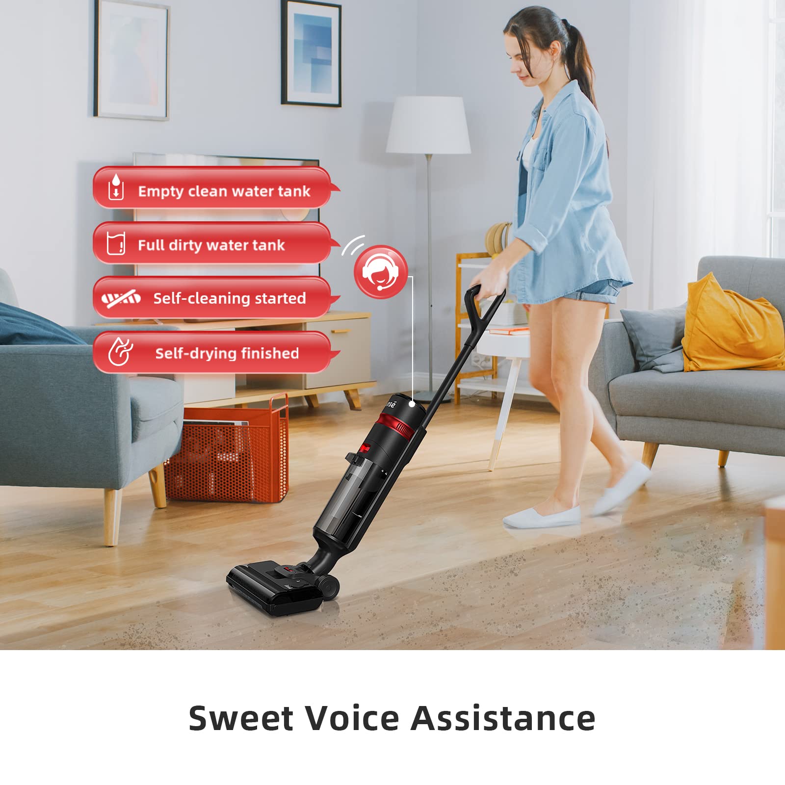 INSE Wet Dry Vacuum Cleaner Lightweight Cordless Vacuum and Mop for Hard Floors Wet-Dry Cleaning with LED Display and Voice Assistance-W5