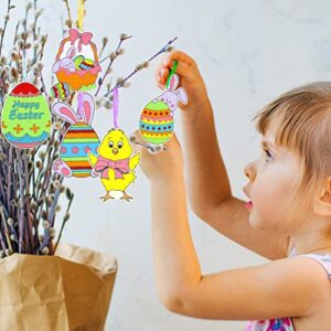 ADXCO 18 Pieces Easter Suncatchers Craft Kit DIY Easter Window Paint Art Kit Easter Sun Catchers Ornaments in 6 Designs with Ribbons Color Pigment and Key Rings for Kid Party Favors