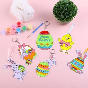 ADXCO 18 Pieces Easter Suncatchers Craft Kit DIY Easter Window Paint Art Kit Easter Sun Catchers Ornaments in 6 Designs with Ribbons Color Pigment and Key Rings for Kid Party Favors