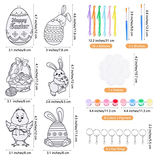 ADXCO 18 Pieces Easter Suncatchers Craft Kit DIY Easter Window Paint Art Kit Easter Sun Catchers Ornaments in 6 Designs with Ribbons Color Pigment and Key Rings for Kid Party Favors