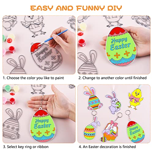 ADXCO 18 Pieces Easter Suncatchers Craft Kit DIY Easter Window Paint Art Kit Easter Sun Catchers Ornaments in 6 Designs with Ribbons Color Pigment and Key Rings for Kid Party Favors