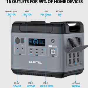 OUKITEL P2001 2000W Portable Power Station, 2000Wh LiFePO4 Battery Backup w/ 6 2000W (4000W Surge) Pure Sine Wave AC Outlets, Solar Generator for Outdoor Camping, RV Travel, Off-grid Home Use, UPS