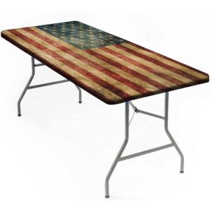 4th of July Rectangle Fitted Tablecloth, American Flag Indenpendence Day Elastic Edged Table Cover, 30x72 Inch, Waterproof Polyester Picnic Table Cloth for Outdoor Indoor Travel Party Patio Use