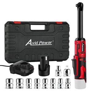 avid power 3/8" extended cordless electric ratchet wrench, 60n.m(44.2 ft-lbs) 12v power ratchet wrench kit, variable speed trigger, 10 sockets & 2.0ah li-ion battery