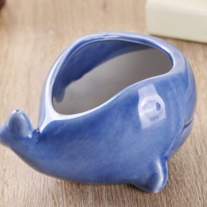 VanEnjoy 5" Ceramic Succulent Pot, Cute Ocean Blue Seashell Series, Conch Shaped Cactus Pot Planter, Flower Pot, Pottery Bonsai Pot (Dark Blue Whale)