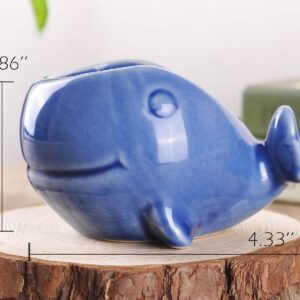 VanEnjoy 5" Ceramic Succulent Pot, Cute Ocean Blue Seashell Series, Conch Shaped Cactus Pot Planter, Flower Pot, Pottery Bonsai Pot (Dark Blue Whale)