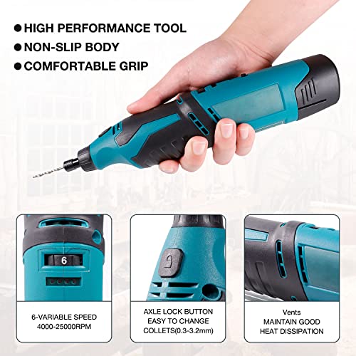 VLOXO 12V Cordless Rotary Tool 6 Variable Speed Electric Drill Set for Cutting, Sanding, Grinding, Polishing, Drilling, Engraving 93 Accessories Multi-Purpose Power Rotary Tool Kit