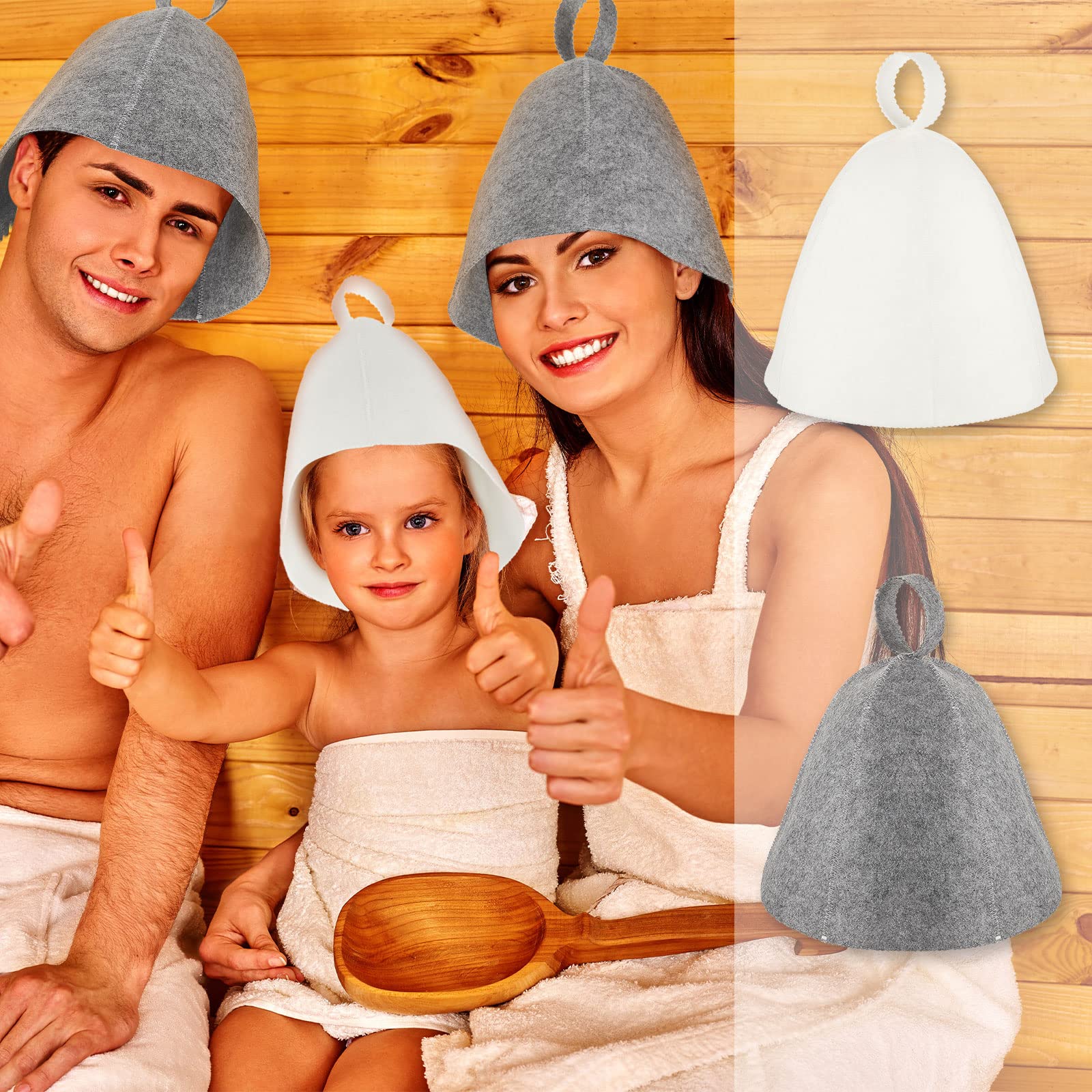 JaGely 2 Pcs Sauna Hat Vaporarium Hat Sauna Wool Hat Russian Banya Cap for Men Women Bath Accessories (Gray,White)