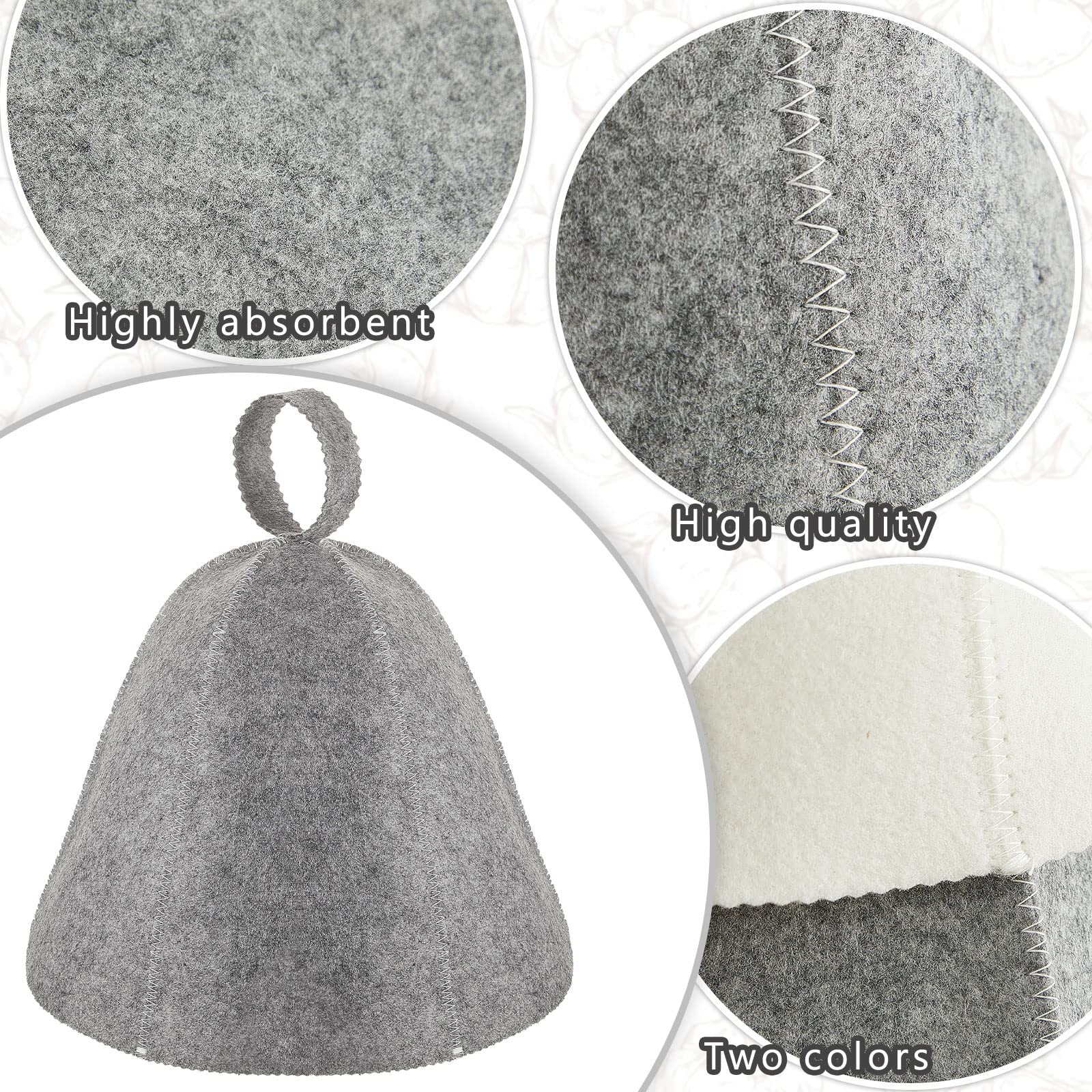 JaGely 2 Pcs Sauna Hat Vaporarium Hat Sauna Wool Hat Russian Banya Cap for Men Women Bath Accessories (Gray,White)