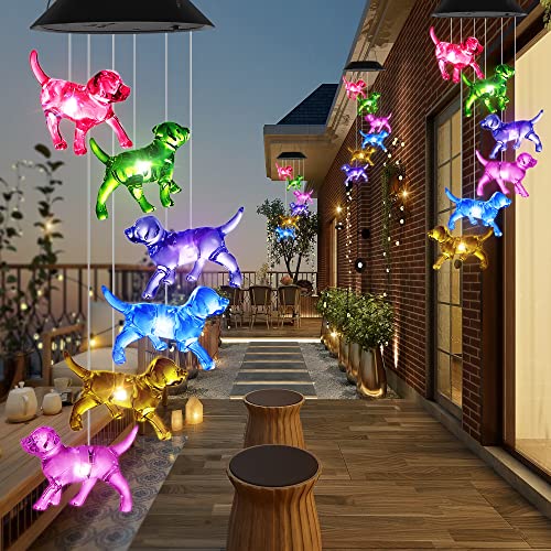 Dog Wind Chimes, Ousenone Solar Wind Chimes Color Changing Outdoor Unique Birthday Gifts for Women Gardening Gifts for mom Grandmother