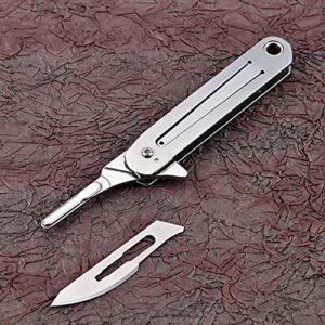 SZHOWORLD All Stainless Steel Scalpel Folding Knife with 10pcs #23 Replaceable Blade, Compact Utility EDC Small Pocket Knife, 1.1oz