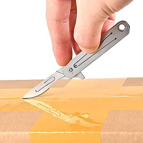 SZHOWORLD All Stainless Steel Scalpel Folding Knife with 10pcs #23 Replaceable Blade, Compact Utility EDC Small Pocket Knife, 1.1oz