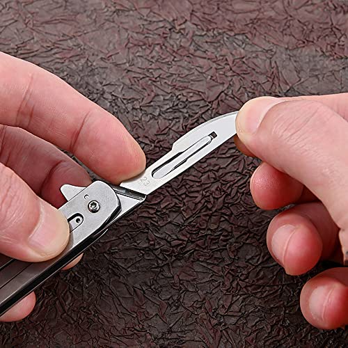 SZHOWORLD All Stainless Steel Scalpel Folding Knife with 10pcs #23 Replaceable Blade, Compact Utility EDC Small Pocket Knife, 1.1oz