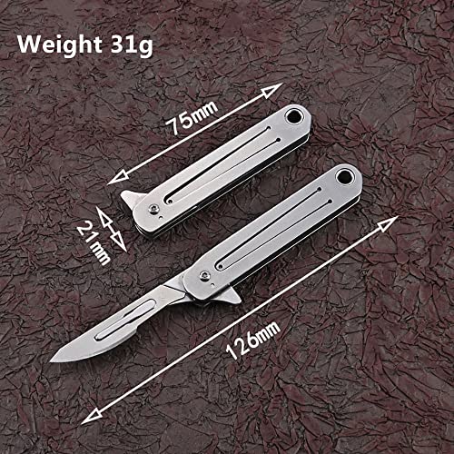 SZHOWORLD All Stainless Steel Scalpel Folding Knife with 10pcs #23 Replaceable Blade, Compact Utility EDC Small Pocket Knife, 1.1oz