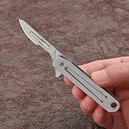 SZHOWORLD All Stainless Steel Scalpel Folding Knife with 10pcs #23 Replaceable Blade, Compact Utility EDC Small Pocket Knife, 1.1oz