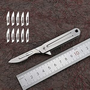 SZHOWORLD All Stainless Steel Scalpel Folding Knife with 10pcs #23 Replaceable Blade, Compact Utility EDC Small Pocket Knife, 1.1oz