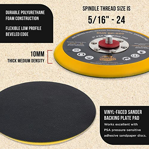 Dura-Gold Pro Series 5" PSA DA Sander Backing Plate Pad - Flexible Low Profile Edge, Dual-Action Random Orbital Sanding Pad, Vinyl Faced For Self-Adhesive Stickyback Sandpaper Discs - Auto Woodworking