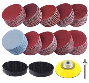 300 pcs 2 inch sanding discs pads, hook and loop pads kit for drill grinder rotary tools with 1/4" shank backing pad and 2pcs foam buffering pad 80 120 180 240 400 600 800 1000 2000 3000 grits