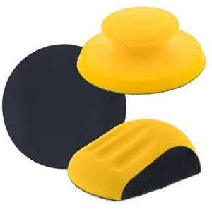 dura-gold pro series 5" round & mouse-shaped hand sanding block pads for hook & loop and psa 5" da sanding discs - 2-way adapter pad to use psa sandpaper - automotive sand polish woodworking furniture