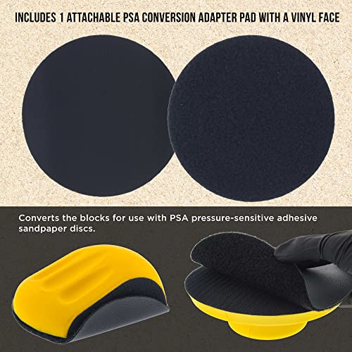 Dura-Gold Pro Series 5" Round & Mouse-Shaped Hand Sanding Block Pads for Hook & Loop and PSA 5" DA Sanding Discs - 2-Way Adapter Pad to Use PSA Sandpaper - Automotive Sand Polish Woodworking Furniture