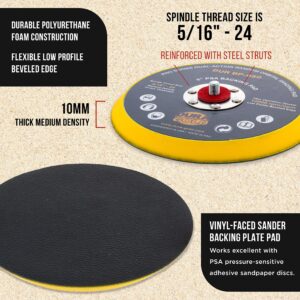 Dura-Gold Pro Series 6" PSA DA Sander Backing Plate Pad - Flexible Low Profile Edge, Dual-Action Random Orbital Sanding Pad, Vinyl Faced For Self-Adhesive Stickyback Sandpaper Discs - Auto Woodworking