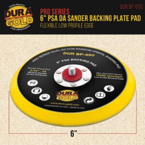 Dura-Gold Pro Series 6" PSA DA Sander Backing Plate Pad - Flexible Low Profile Edge, Dual-Action Random Orbital Sanding Pad, Vinyl Faced For Self-Adhesive Stickyback Sandpaper Discs - Auto Woodworking