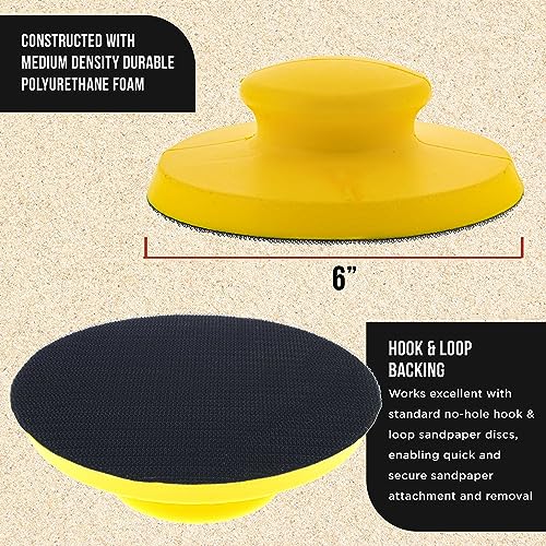 Dura-Gold Pro Series 6" Round & Mouse-Shaped Hand Sanding Block Pads for Hook & Loop and PSA 6" DA Sanding Discs - PSA Sandpaper Conversion Adapter Pad - Automotive Sand Polish Woodworking Furniture