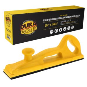 dura-gold pro series rigid longboard hand sanding file block with both hook & loop backing and psa backing conversion adapter pad - for continuous rolls or 16-1/2" x 2-3/4" sandpaper sheets, auto wood