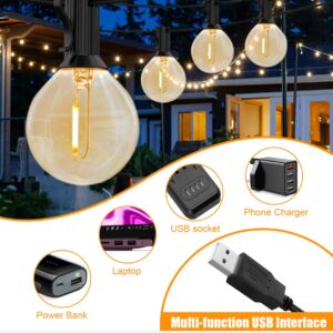 doopo 50FT Outdoor String Lights with Remote Control, USB Powered Patio Lights with 25 G40 Shatterproof LED Bulbs(1 Spare), Hanging String Light Connectable for Outside Backyard, Porch, Bistro