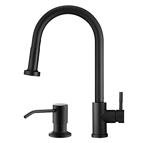 Kitchen Faucet Set,Kitchen Sink Faucets with Pull Down Sprayer and Soap Dispenser,High Arc Tall Modern Single Handle Stainless Steel with 2 Modes,Grifos De Cocina,Matte Black