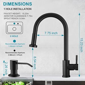 Kitchen Faucet Set,Kitchen Sink Faucets with Pull Down Sprayer and Soap Dispenser,High Arc Tall Modern Single Handle Stainless Steel with 2 Modes,Grifos De Cocina,Matte Black