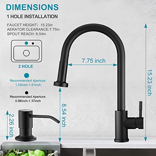 Kitchen Faucet Set,Kitchen Sink Faucets with Pull Down Sprayer and Soap Dispenser,High Arc Tall Modern Single Handle Stainless Steel with 2 Modes,Grifos De Cocina,Matte Black