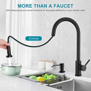 Kitchen Faucet Set,Kitchen Sink Faucets with Pull Down Sprayer and Soap Dispenser,High Arc Tall Modern Single Handle Stainless Steel with 2 Modes,Grifos De Cocina,Matte Black