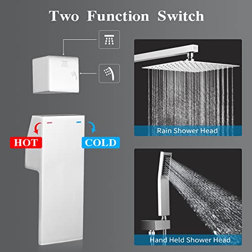 Shower Faucet Set，Rain Shower System with 10 Inch Shower Head and Handheld Wall Mounted，High Pressure Rainfall Shower Faucet Fixture Combo Set，Shower Faucet Set with Valve and trim, Brushed Nickel